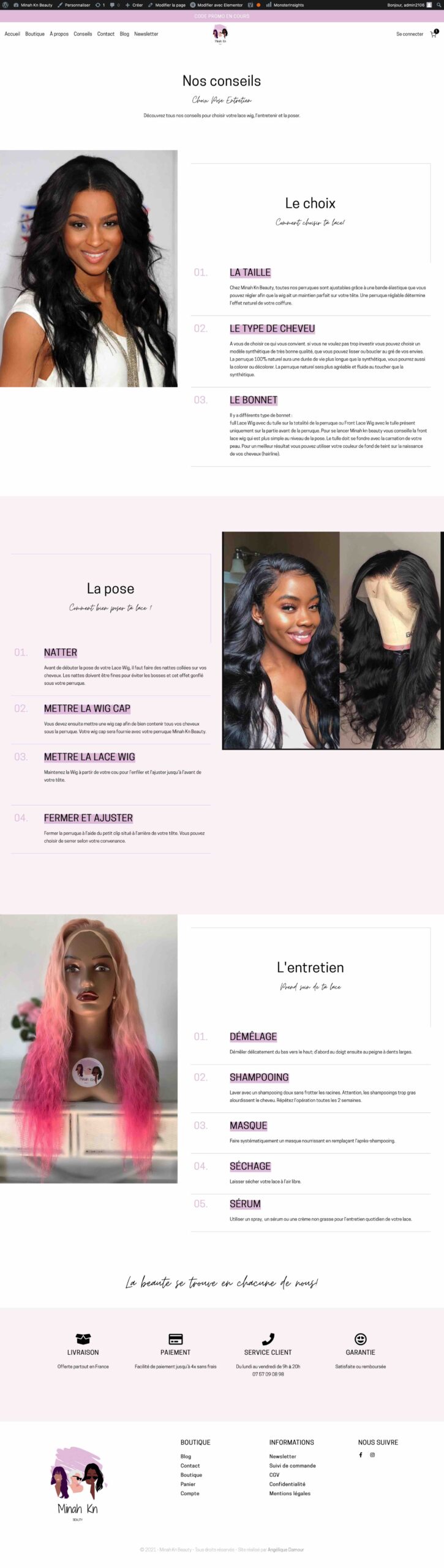 ANGELIQUE DAMOUR - projet MINAH KN BEAUTY - page conseils full