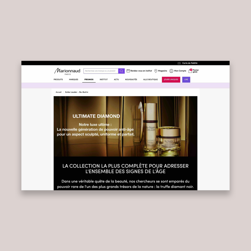 ANGELIQUE DAMOUR - landing page Re-nutriv d'Estée Lauder pour Marionnaud
