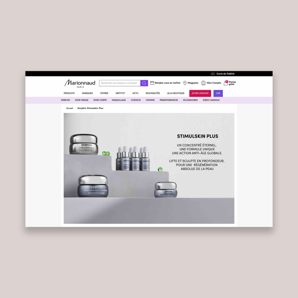 ANGELIQUE DAMOUR - landing page Stimulskin de Darphin pour Marionnaud