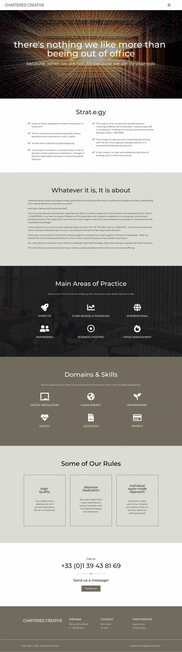 ANGELIQUE DAMOUR - Projet Chartered Creative - home page full screen