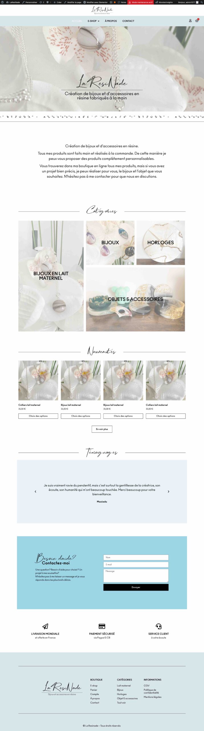 Création de site vitrine - ANGELIQUE DAMOUR Design Studio - LaResiNade - accueil full