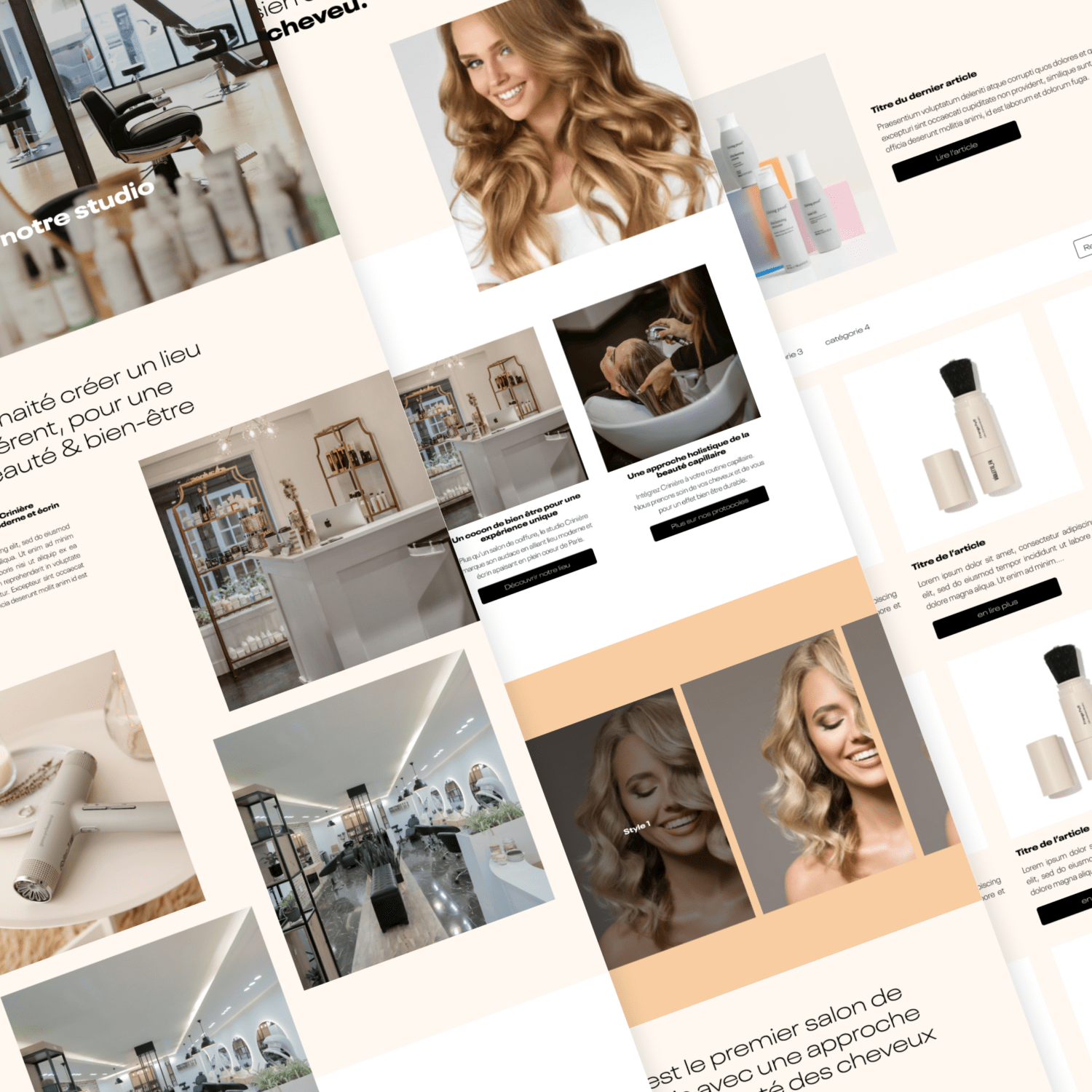 Web design d'un site web vitrine - ANGELIQUE DAMOUR Design Studio - Crinière soins capillaires